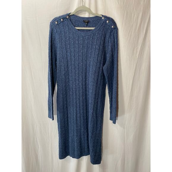 NWT Talbots Cable Knit Sweater Dress Cotton Blend Confetti Blue XLP long sleeve - Picture 1 of 9